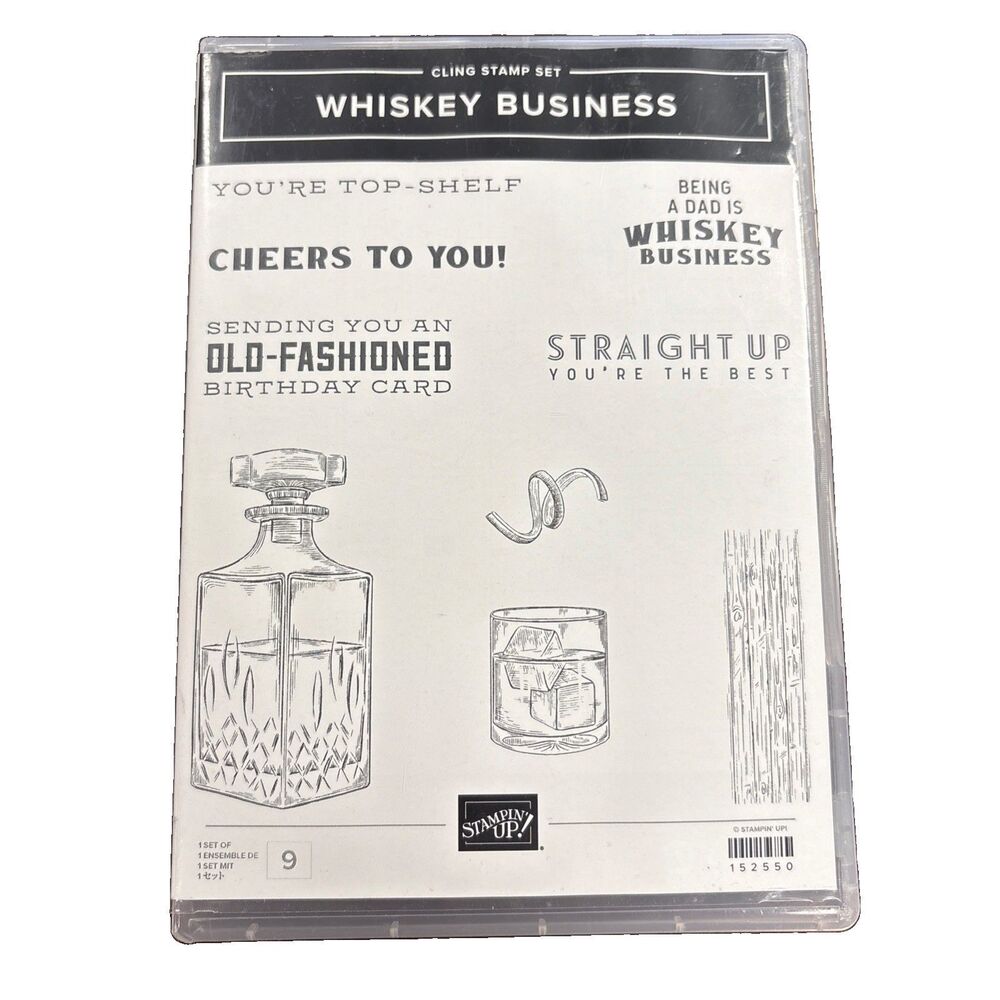 Stampin Up! WHISKEY BUSINESS Cling Stamps 9 Pieces Cocktails Cheers